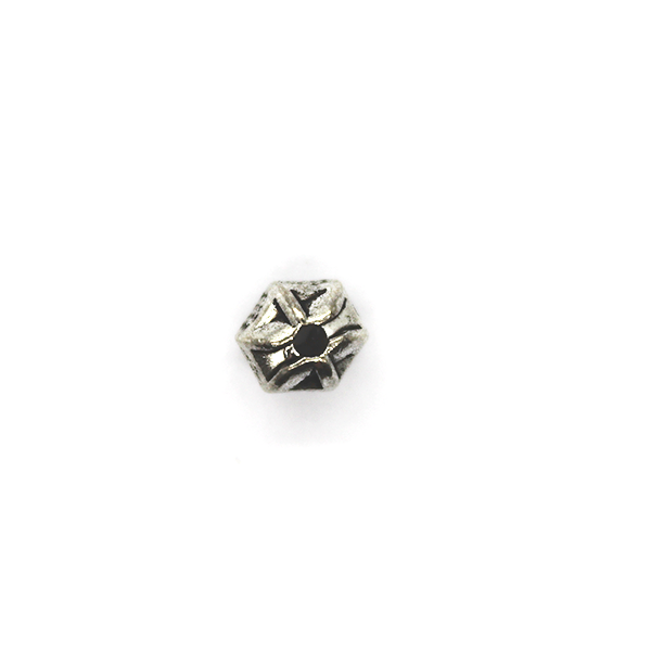 Spacers, Hexagon Ball Spacer, Alloy, Silver, 6.5mm X 7mm, Sold Per pkg of 6 - Butterfly Beads