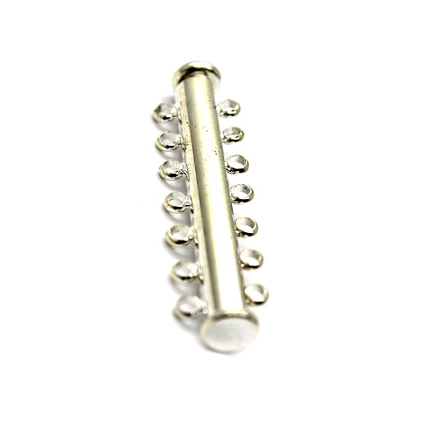 Clasp, Magnetic Slide Multi Strand Tube Clasp, 7 hole, Alloy, Silver, 45mm x 10mm, Sold Per pkg of 1 - Butterfly Beads