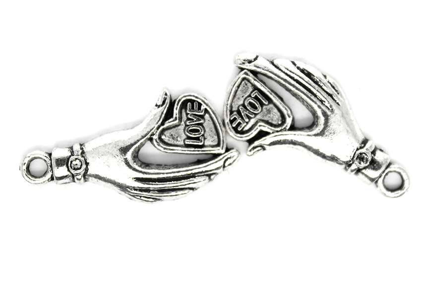 Charms, Hand of Love, Silver, Alloy, 31mm X 16mm, Sold Per pkg of 8