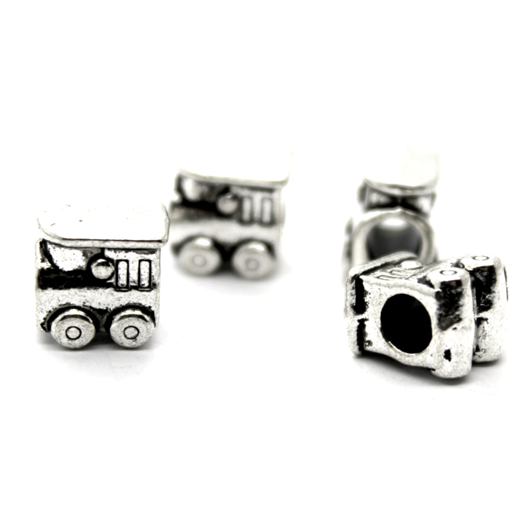 Spacers, Train Beaded Spacer, Alloy, Silver, 10mm X 10mm X 7mm, Sold Per pkg of 4