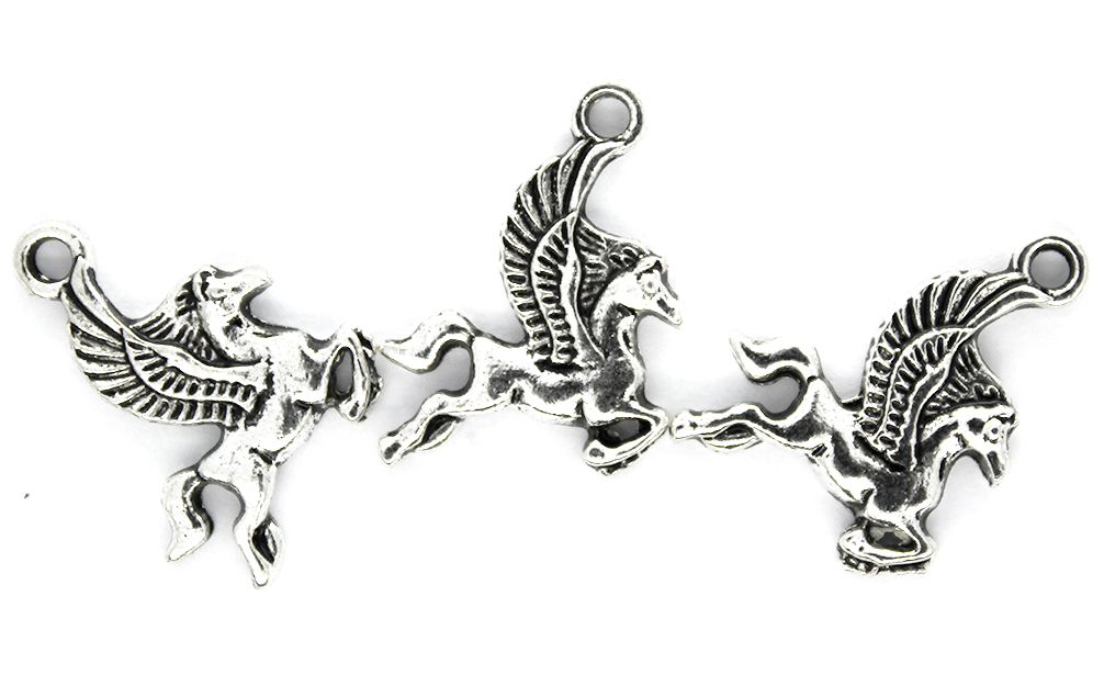 Charms, Flying Pegasus, Silver, Alloy, 21mm X 16mm Sold Per pkg of 8