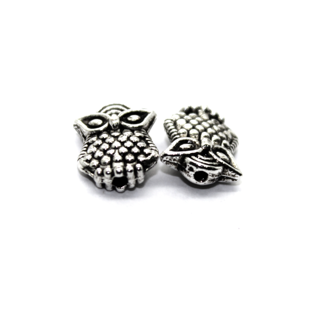Spacers, Owl Bead Spacer, Alloy, Silver, 10mm X 8mm, Sold Per pkg of 10