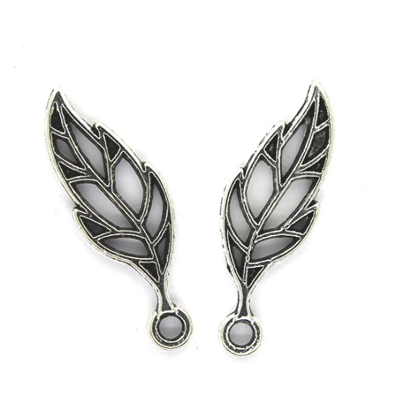 Charms, Cross Venulate Acuminate Leaf, Silver, Alloy, 28mm x 9mm x 2mm, Sold Per pkg of 12