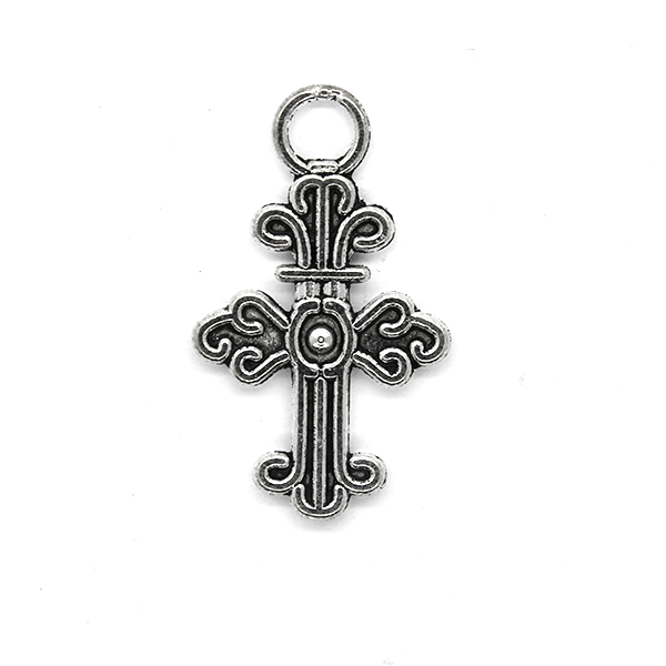 Pendant, Bottoni Cross, Silver, Alloy, 24mm x 15mm, Sold Per pkg 5