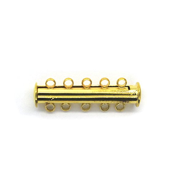 Clasp, Magnetic Slide Multi Strand Tube Clasp, 5 hole, Gold, Alloy, 30mm x 10mm x 7mm, Sold Per pkg of 1 - Butterfly Beads
