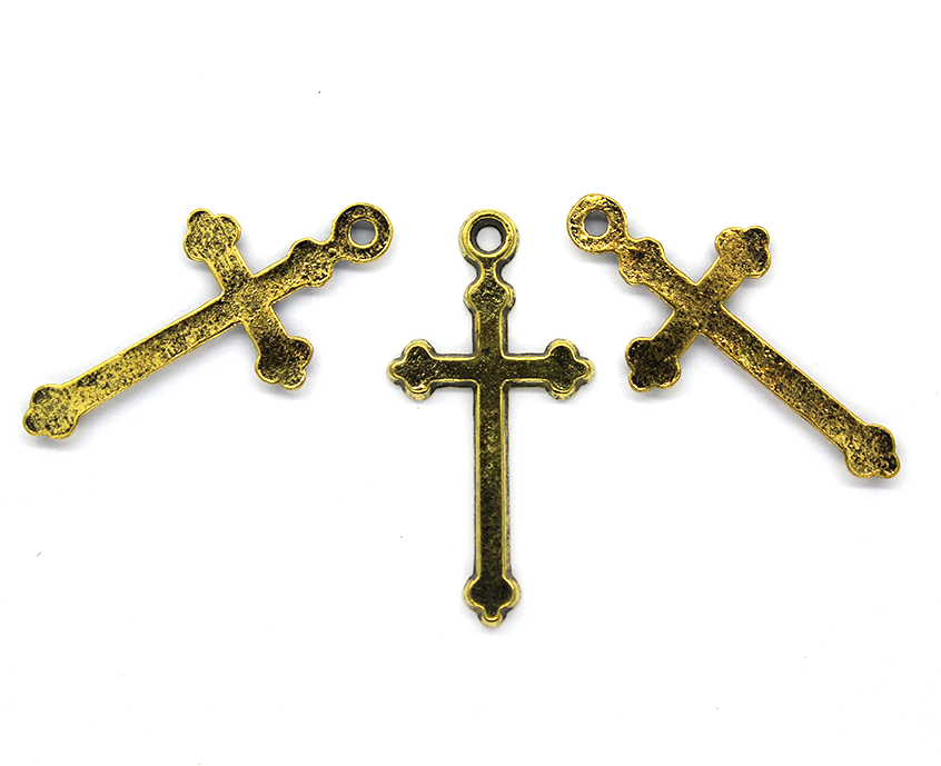 Pendant, Plain Bottoni Cross, Gold, Alloy, 29mm x 14mm,  Sold Per pkg 6