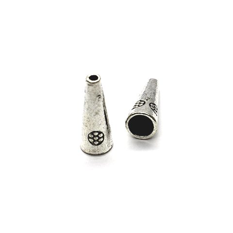 Bead Cone, Flower Tagged Cone, Alloy, Silver, 21mm x 8mm x 8mm, Sold Per pkg of 10 - Butterfly Beads