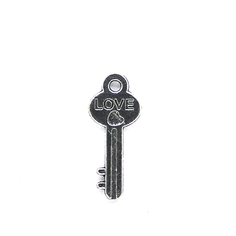 Charms, Love Key, Silver, Alloy, 25mm x 10mm, Sold Per pkg 5