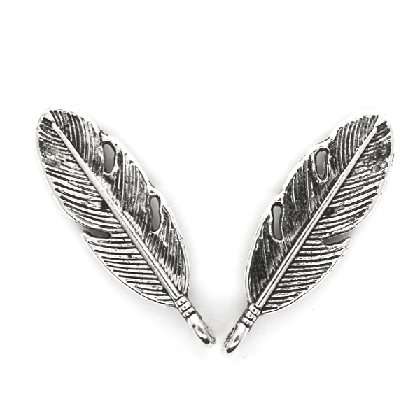 Charms, Ovate Leaf, Silver Alloy, 28mm x 9mm x 1.2mm, Sold Per pkg of 16