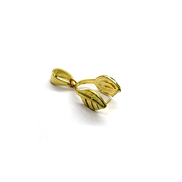 Bails, Leaf Pinch Bails, Gold, Alloy, 32mm x 12mm, Sold Per pkg of 1 - Butterfly Beads