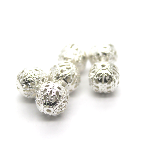 Spacers, Round Net Spacer, Alloy, Silver, 13mm X 13mm X 13mm, Sold Per pkg of 15 - Butterfly Beads