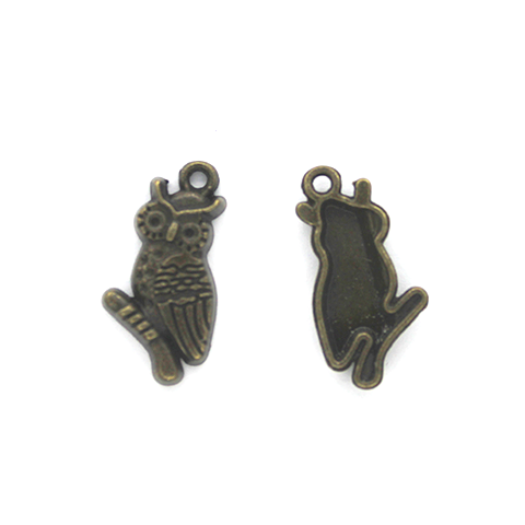 Charms, Staring Owl, Bronze, Alloy, 20mm X 10mm, Sold Per pkg of 4