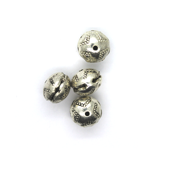 Spacers, Flat Ball Dot-led Spacer, Alloy, Silver, 10mm X 8mm X 8mm, Sold Per pkg of 4 - Butterfly Beads