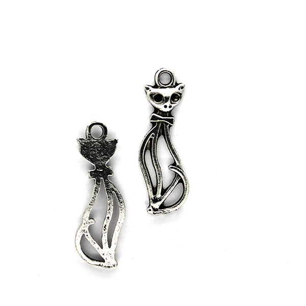 Charms, Long Cat, Silver, Alloy, 33mm x 10mm, Sold Per pkg of 5