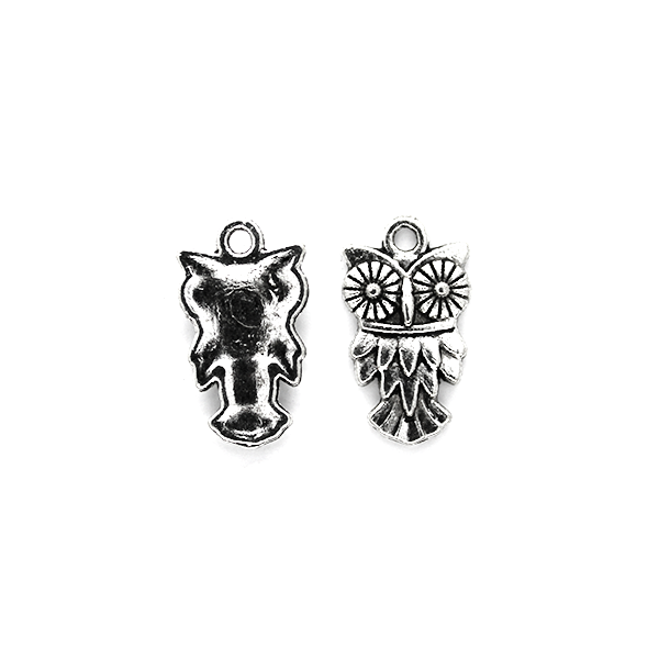 Charms, Hypnotized Owl, Silver, Alloy, 19mm X 11mm, Sold Per pkg of 4