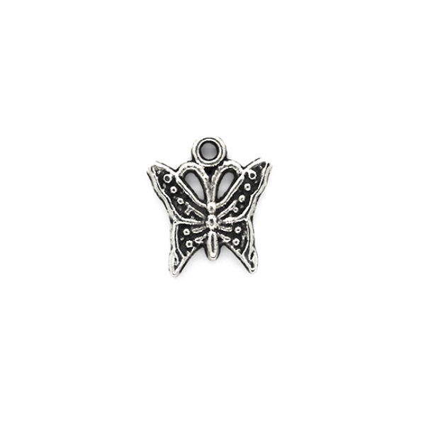 Charms, Beaded Butterfly, Silver, Alloy, 18mm X 15mm, Sold Per pkg of 8