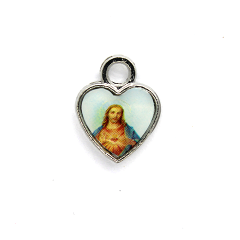 Charms, Multi-Designed Heart-Shaped Jesus and Mary, Silver, Alloy, 12mm x 10mm x 2mm, Sold Per pkg 10