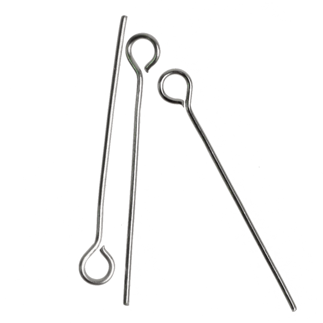 Eye Pins, Silver, Stainless Steel, 0.9 inch, 22 Gauge, Approx. 182+ pcs per bag