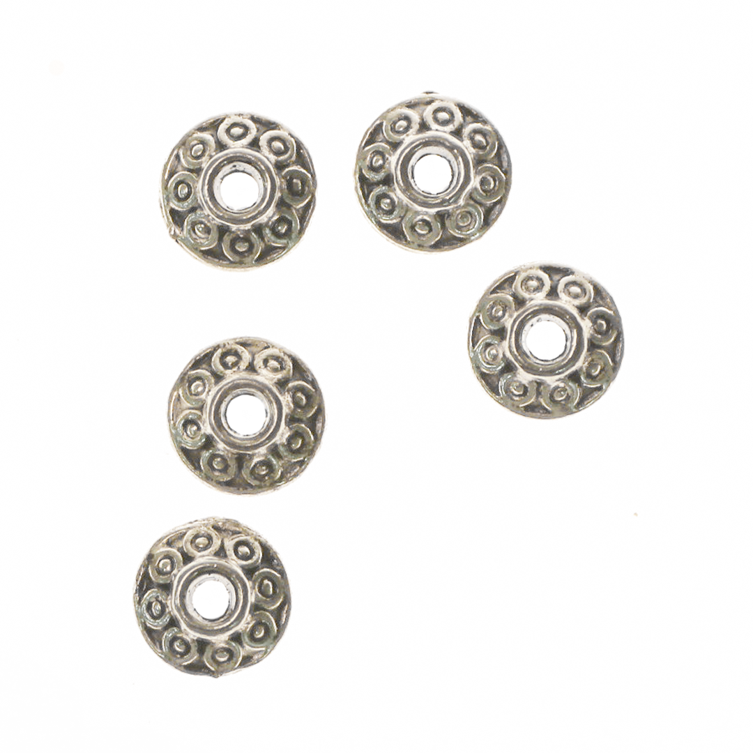 Tibetan Bead Spacer, Silver, Alloy, 6.5mm x 6.5mm x 3.3mm, Sold Per pkg of 20