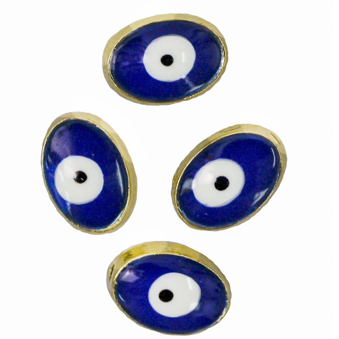 Spacer Bead, Oval Evil Eye, Alloy, 10mm x 7.5mm, Sold Per pkg of 6, Available in Multiple Colors