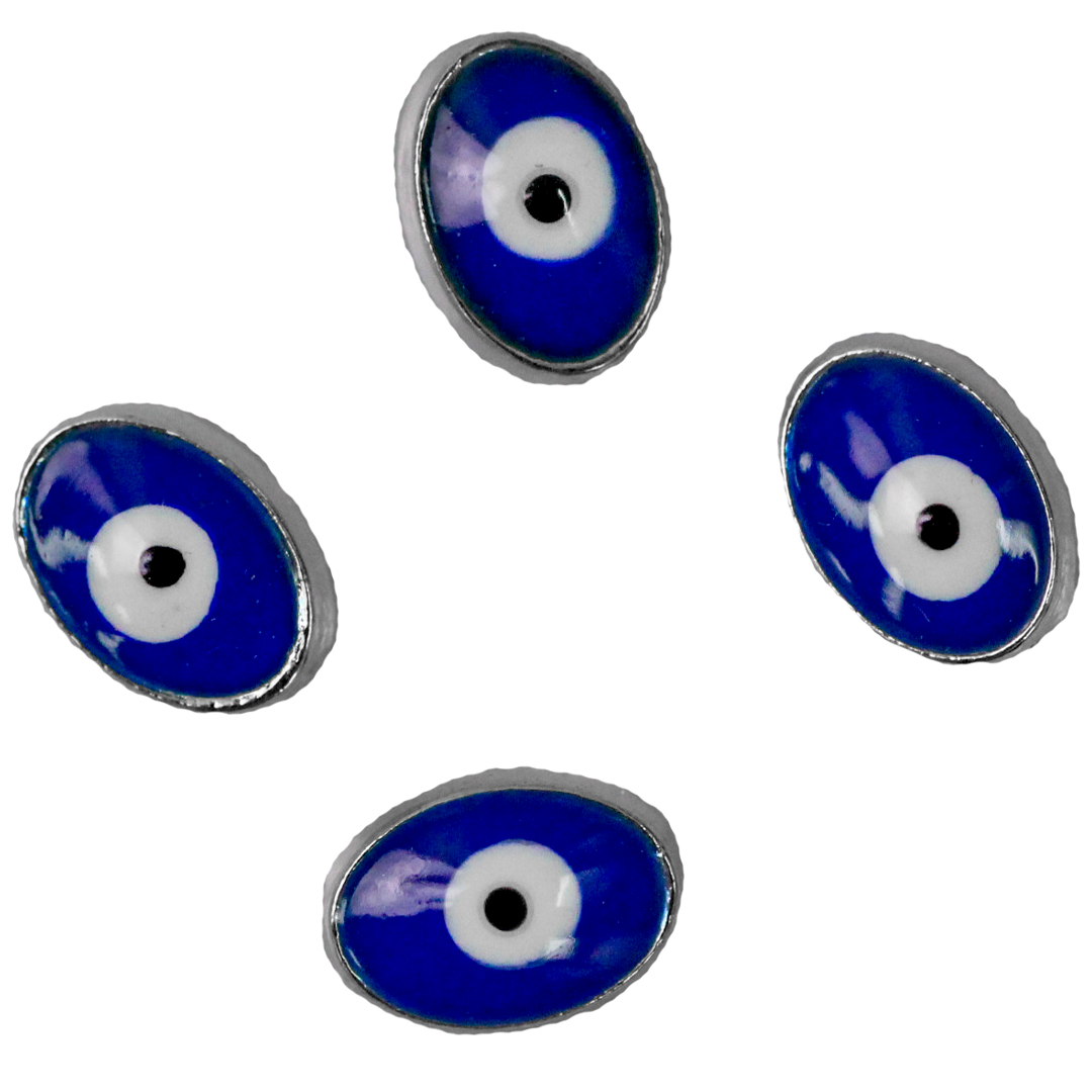 Spacer Bead, Oval Evil Eye, Alloy, 10mm x 7.5mm, Sold Per pkg of 6, Available in Multiple Colors