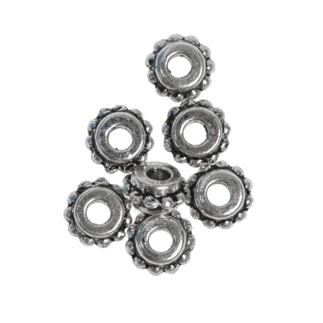 Spacers, Round Center Dotted, Alloy, Silver, 5mm x 2.5mm x 1mm, 30 pcs per bag