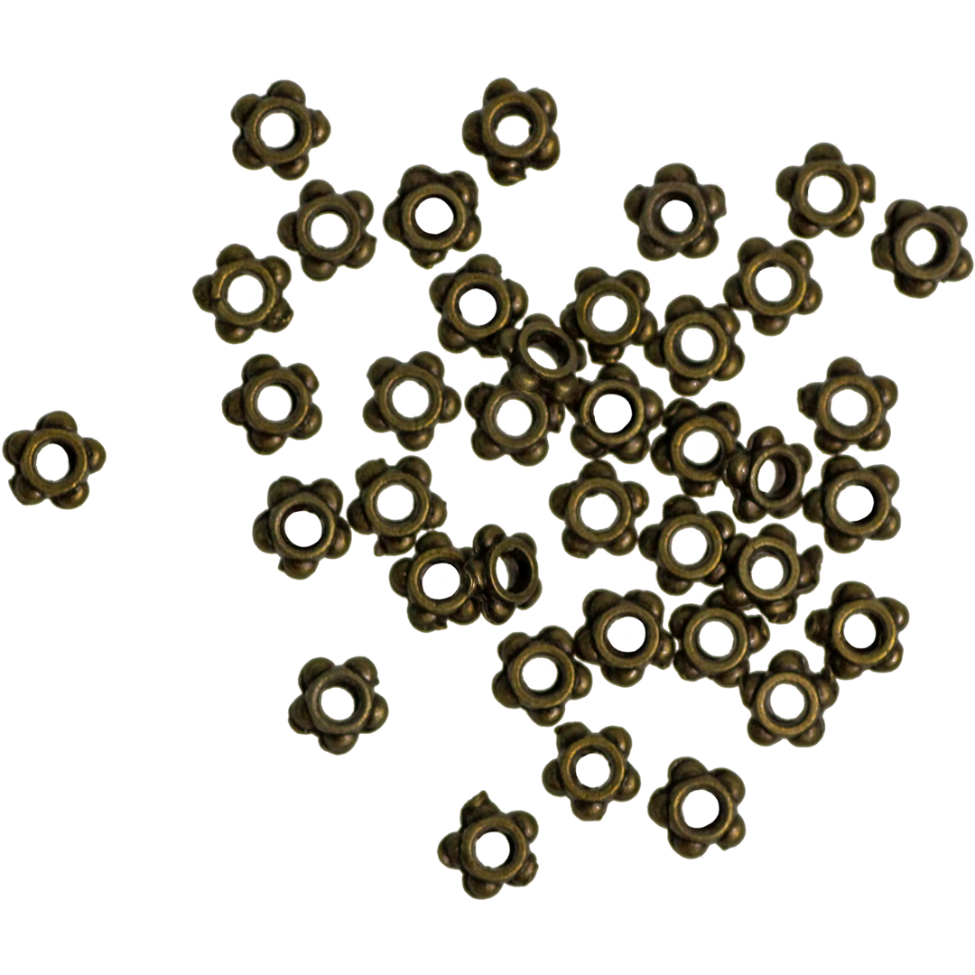 Spacers, Dotted  Daisy Spacer, Alloy, Brass, 4mm X 4mm, Sold Per pkg of 60