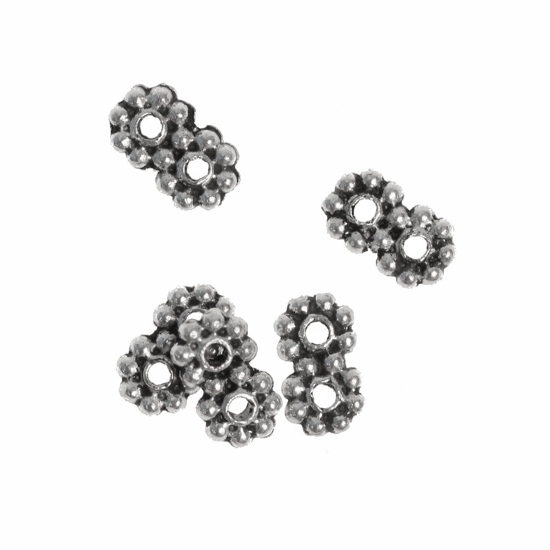 Spacers, Double Daisy Spacer, Silver, Alloy, 7mm x 4mm x 2mm, Sold Per pkg of 15