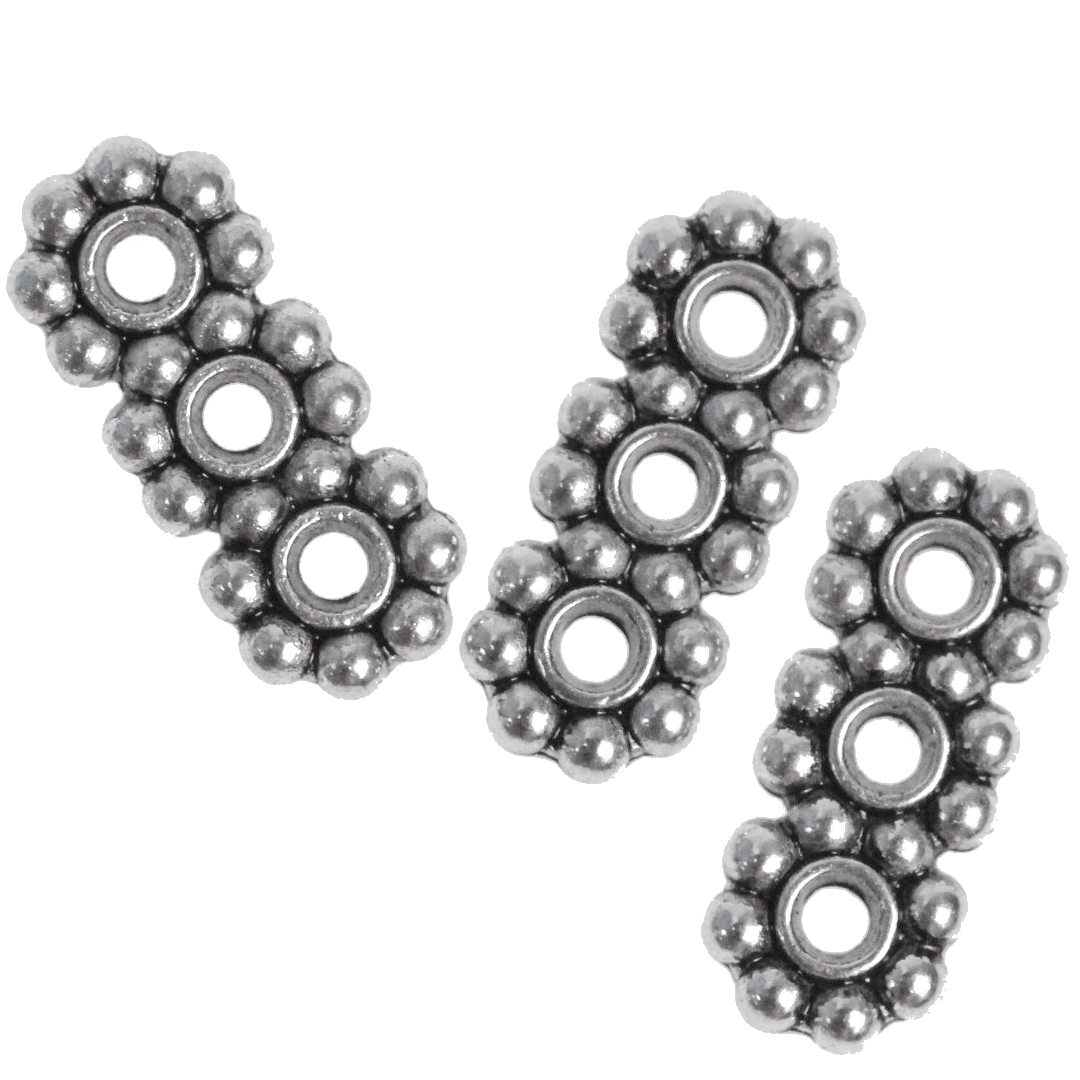 Spacers, Triple Daisy Spacer, Silver, Alloy, 16mm X 7mm X 2mm, Sold Per pkg of 10