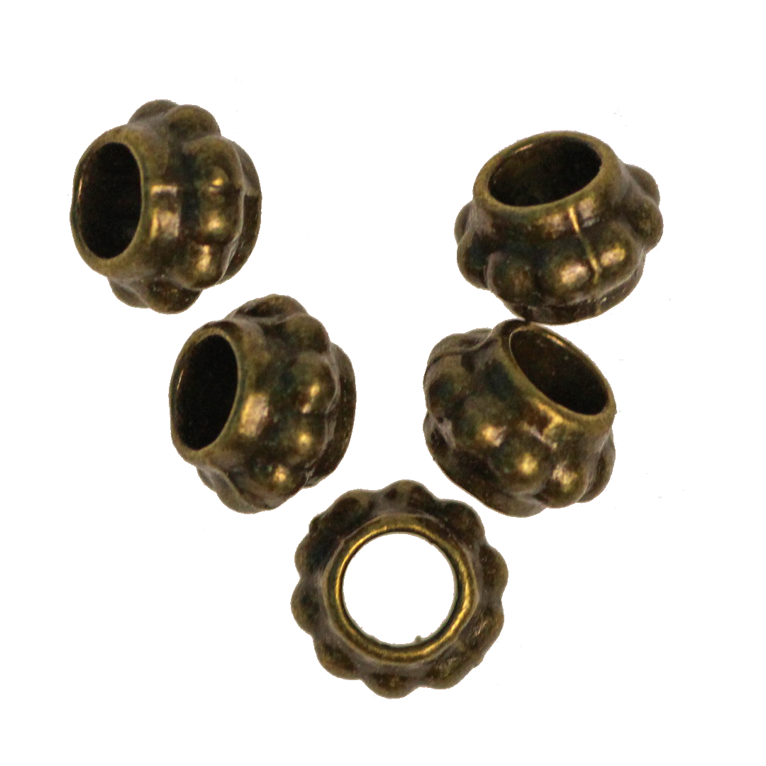 Spacers, Dotted Round Spacer, Alloy, Brass, 5mm x 8mm x 2mm, 12 pcs per bag