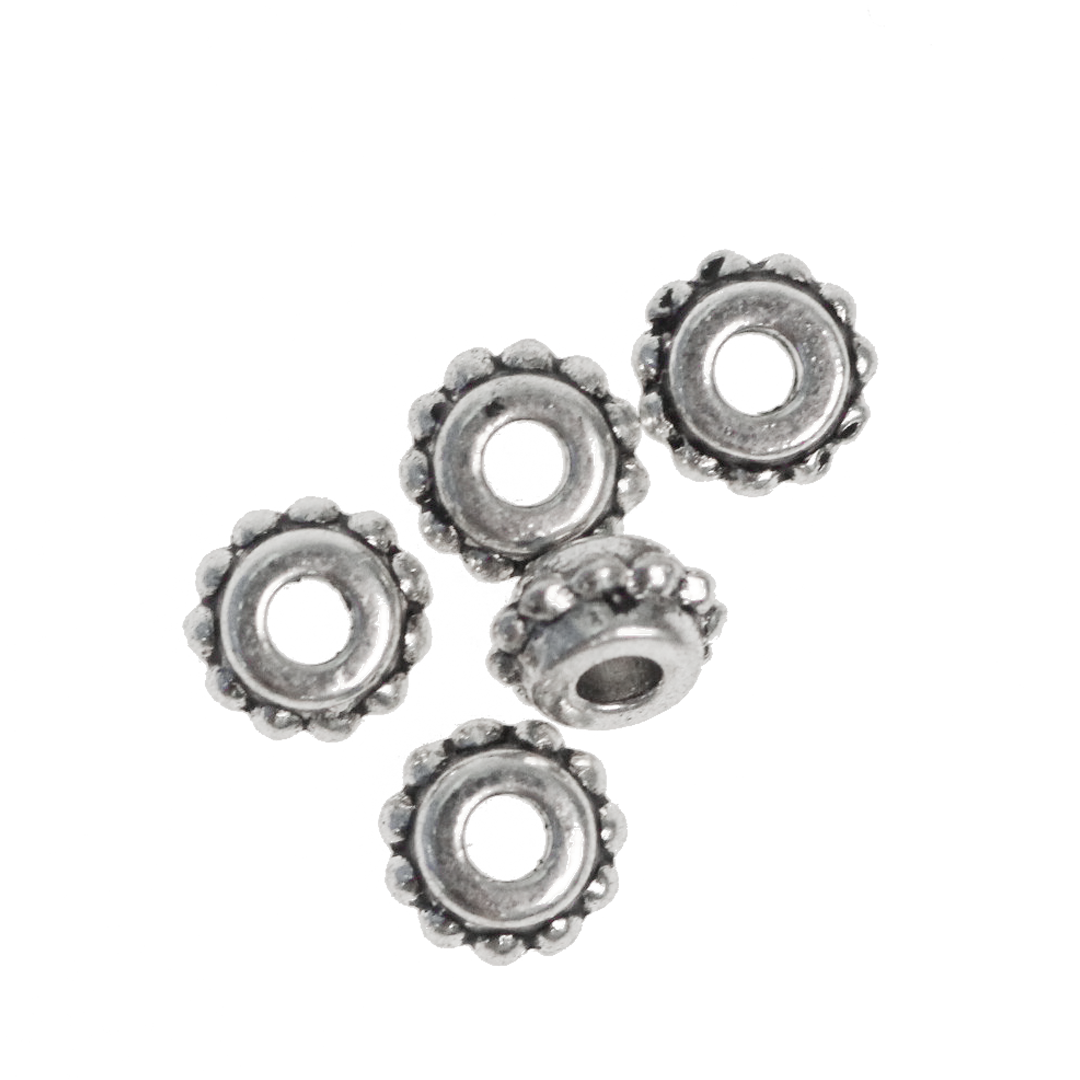 Spacers, Dotted Round Tube, Alloy, Silver, 3.5mm x 4.5mm x 1.5mm, 25 pcs per bag
