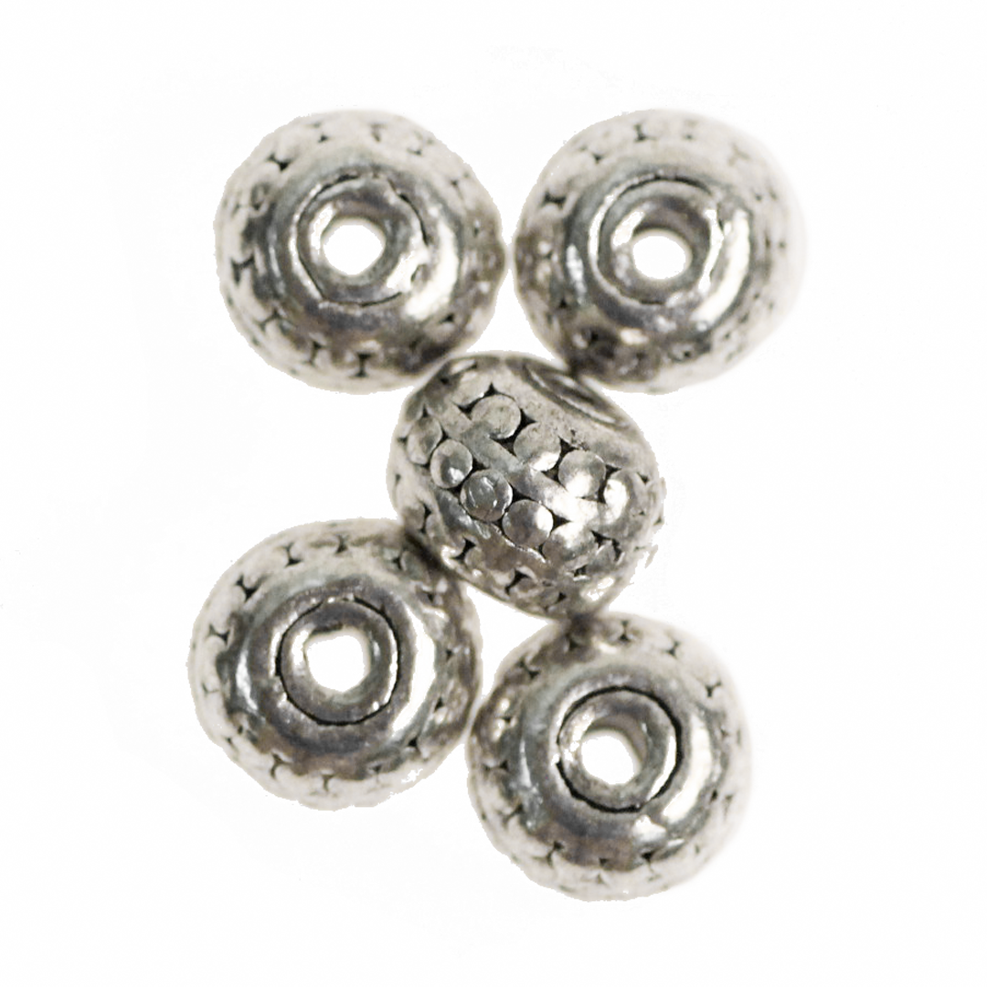 Spacers, Dotted Cinnabon Spacer, Alloy, Silver, 7mm x 5mm, 10 pcs per bag