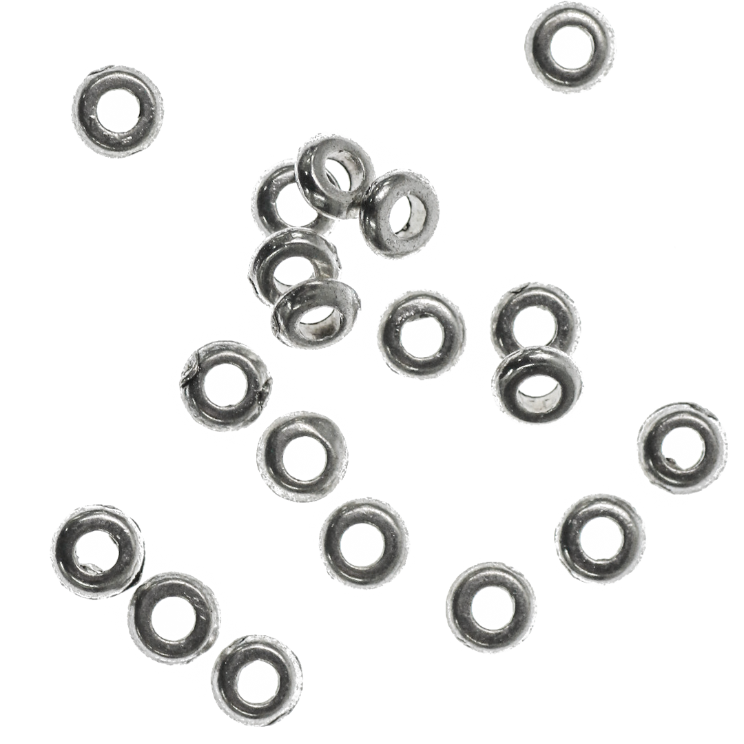 Spacers, Thin Rondelle Bead, Alloy, Silver, 4mm x 4mm x 1.2mm, Sold Per pkg of 95+