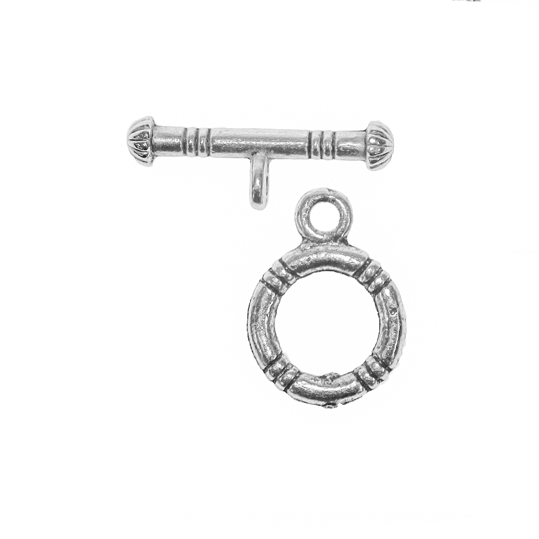 Clasp, Round Toggle, Silver, Alloy, 16.5mm x 12mm (Ring), 20mm x 6.5mm (Bar) - 12 pairs