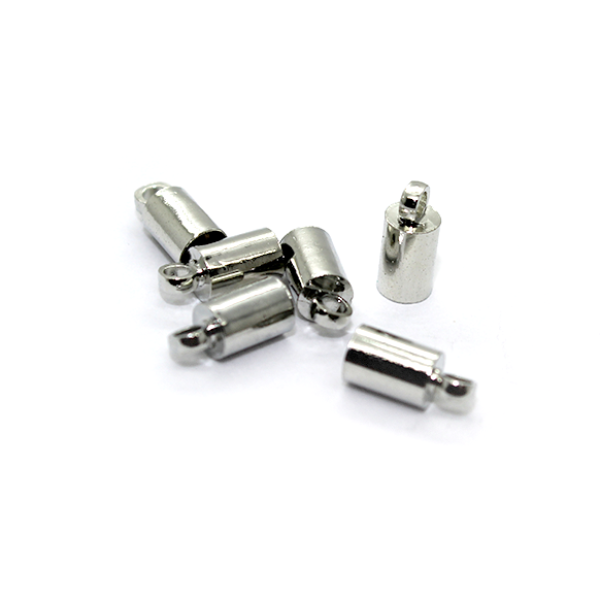 Terminator, Cord Ends Caps, Silver, Alloy, 8mm x 4mm,  Sold Per pkg of 10