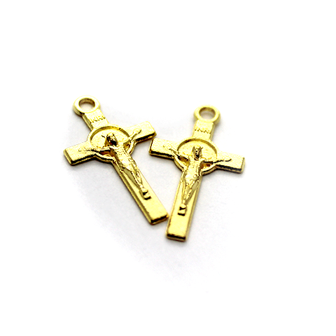 Pendant, Crucifix, Gold, Alloy, 23mm X 13mm, Sold Per pkg of 10