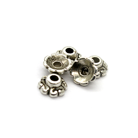 Bead Cap, Flower, Zinc Alloy, Silver, 7mm x 7mm, Sold Per pkg of 15