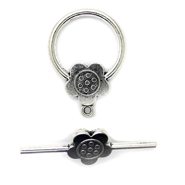 Clasp, Flower Toggle Clasp, Silver, Alloy, 45mm x 32mm, Sold Per pkg of 1