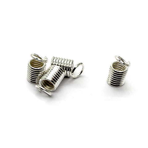 Terminators, Coil Ends, Silver, Alloy, 9mm x 4mm x 4mm, Sold Per pkg of 30