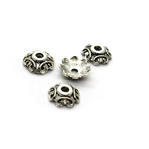 Bead Cap, Flower, Alloy, Silver, 7mm x 7mm, Sold Per pkg of 15