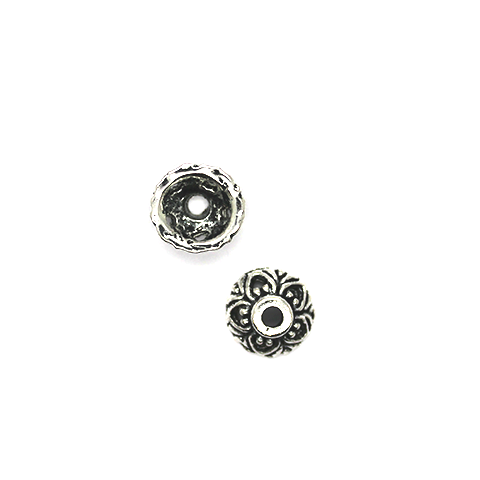 Bead Cap, Round Flower, Alloy, Silver, 10mm x 10mm, Sold Per pkg of 10 - Butterfly Beads