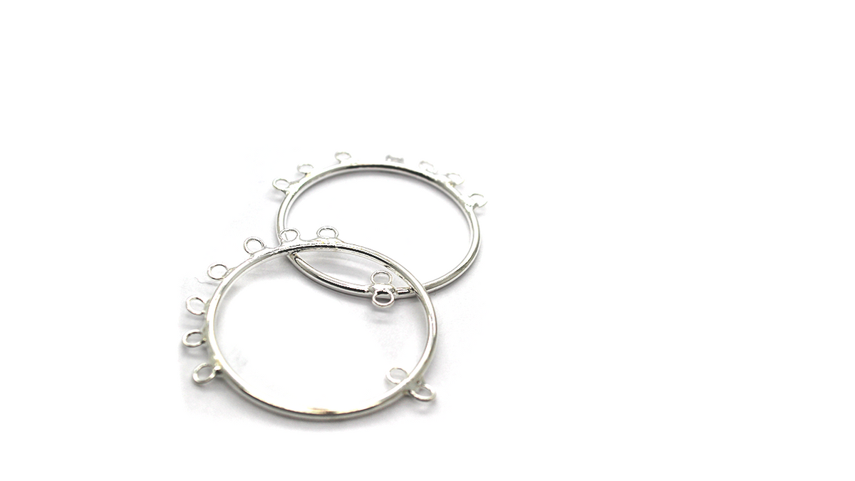 Earring, Hoop with Loops, Bright Silver, Alloy, 37mm x 30mm x 1mm, Sold Per pkg of 4