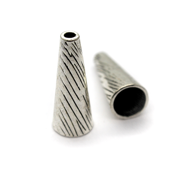 Bead Cone, Lined, Alloy, Silver, 36mm x 14mm, Sold Per pkg of 2
