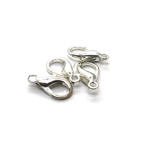 Clasp, Lobster Clasp, Bright Silver, Alloy, 16mm x 8mm, Sold Per pkg of 12