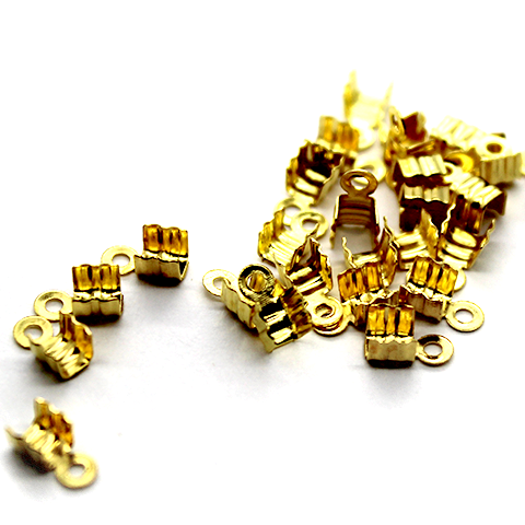 Terminators, Fold Over Cord Ends, Gold, Alloy, 7mm x 4mm, Sold Per pkg of 40