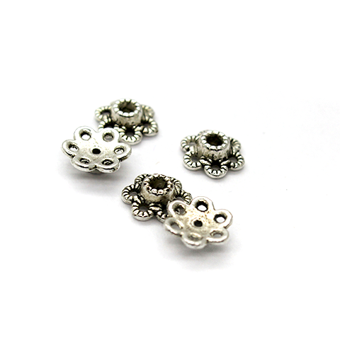 Bead Cap, Flower, Zinc Alloy, Silver, 7mm x 7mm, Sold Per pkg of 15