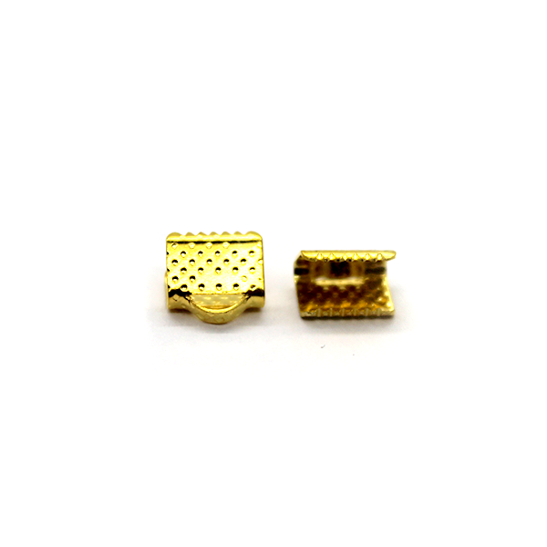 Terminators, Ribbon Crimp End, Gold, Alloy, 8mm x 7.5mm, Sold Per pkg of 20