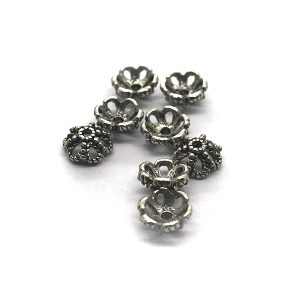Bead Cap, Flower Cap, Alloy, Silver, 4mm x 9mm, Sold Per pkg of 10