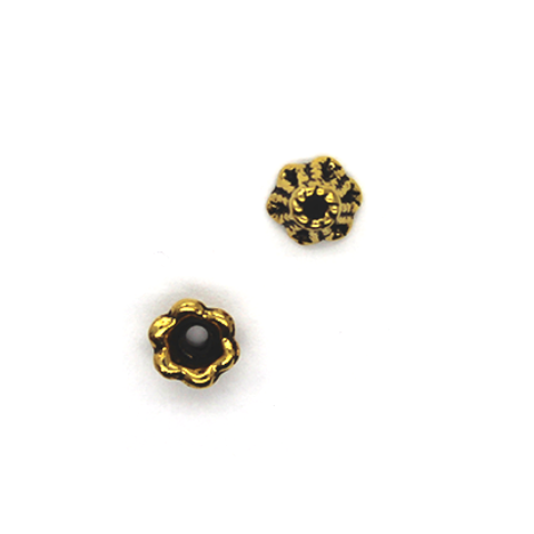 Bead Cap, Scalloped Round, Alloy, Gold, 4mm x 7mm, Sold Per pkg of 10 - Butterfly Beads
