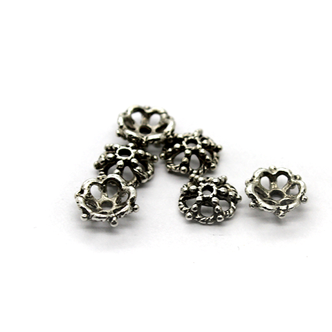 Bead Cap, Flower, Alloy, Silver, 7mm x 7mm, Sold Per pkg of 15
